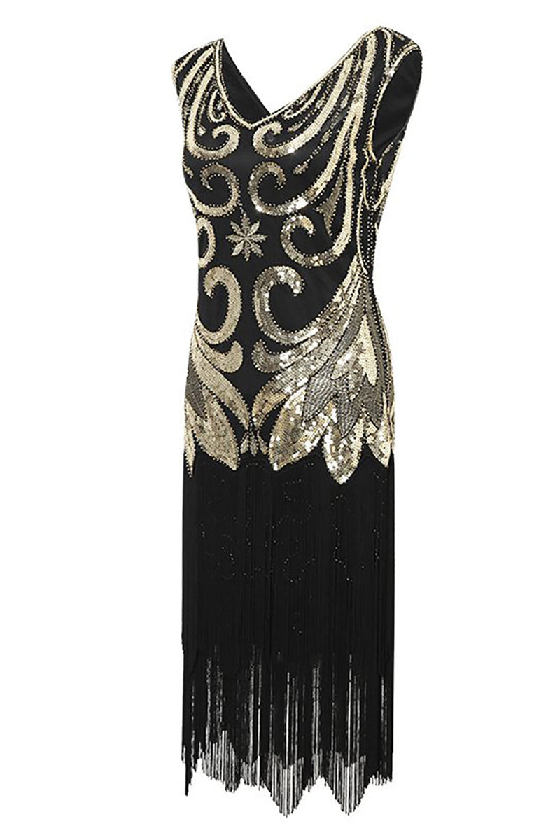 Load image into Gallery viewer, Fringes Sparkly 1920-tallet kjole med ermeløs