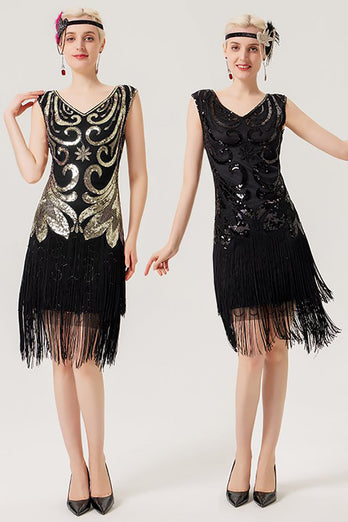 Fringes Sparkly 1920-tallet kjole med ermeløs