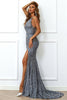 Load image into Gallery viewer, Havfrue Burgund paljetter Prom kjole med Slit