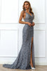 Load image into Gallery viewer, Havfrue Burgund paljetter Prom kjole med Slit