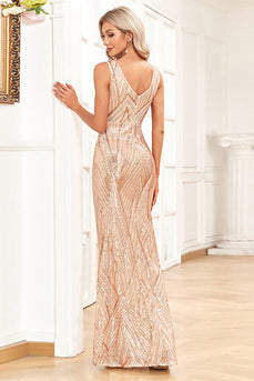 Champange Sparkly Prom kjole med ermeløs