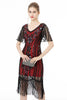 Load image into Gallery viewer, Svarte frynser glitrende kjole fra 1920-tallet med korte ermer