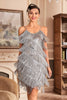 Load image into Gallery viewer, Grå spaghetti stropper frynset brølende 20s Great Gatsby kjole