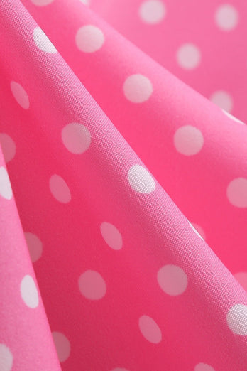 Rosa polka prikker korte ermer kjole fra 1950-tallet