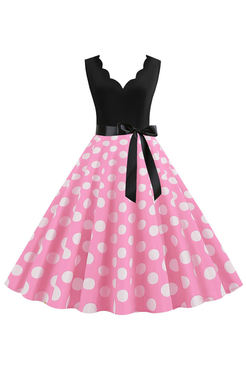 Load image into Gallery viewer, Rosa Polka Dots Ermeløs vintage kjole fra 1950-tallet