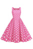 Load image into Gallery viewer, Polka Dots Rosa ermeløs kjole fra 1950-tallet