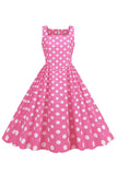 Polka Dots Rosa ermeløs kjole fra 1950-tallet