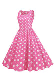 Polka Dots Rosa ermeløs kjole fra 1950-tallet