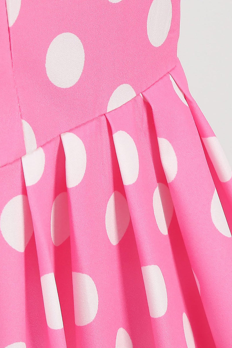 Load image into Gallery viewer, Polka Dots Rosa ermeløs kjole fra 1950-tallet