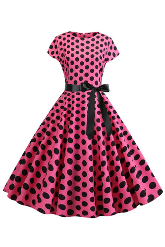 Rosa svart Polka Dots Cap Ermer 1950 Kjole