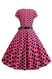 Rosa svart Polka Dots Cap Ermer 1950 Kjole