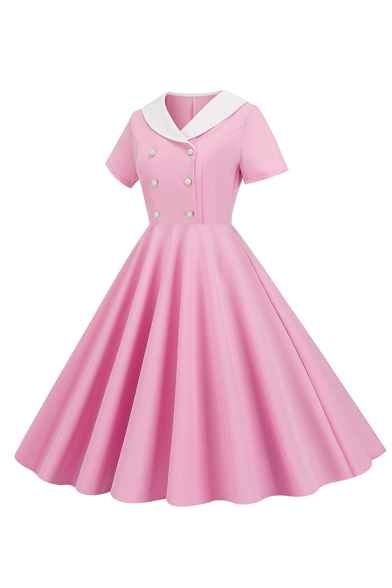 Load image into Gallery viewer, En linje rosa kortermet kjole fra 1950-tallet