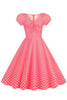 Load image into Gallery viewer, Rosa røde prikker Puff ermer kjole fra 1950-tallet