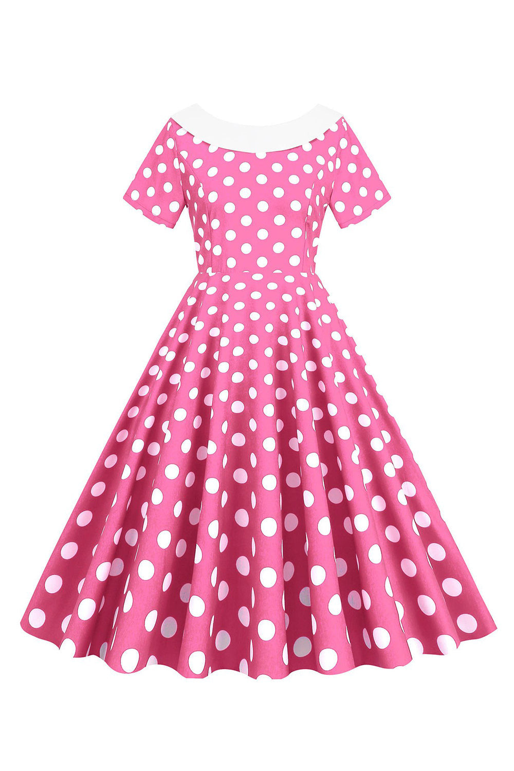 Rosa polka prikker båthals 1950-tallskjole med sløyfeknute