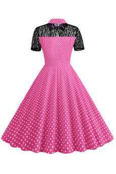 Polka prikker rosa Peter Pan vintage kjole med blonder