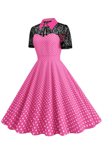 Polka prikker rosa Peter Pan vintage kjole med blonder