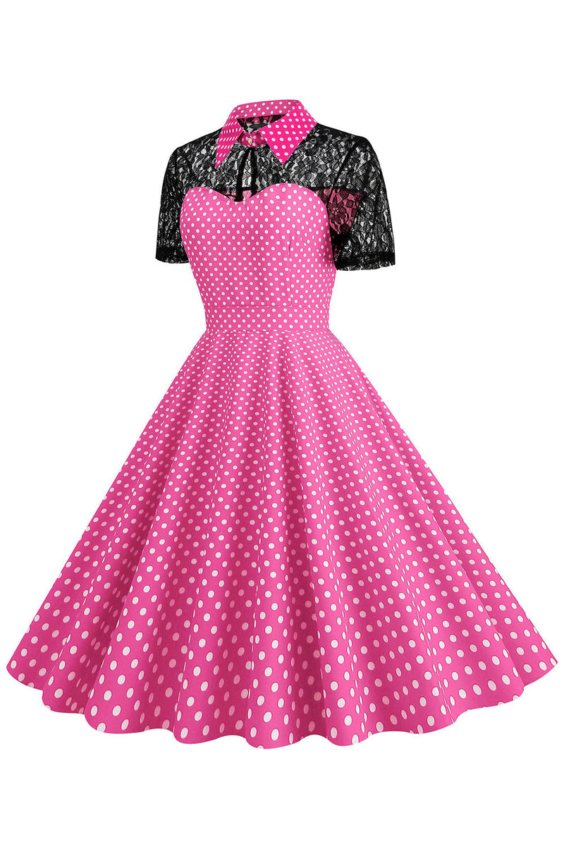 Load image into Gallery viewer, Polka prikker rosa Peter Pan vintage kjole med blonder