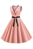 Load image into Gallery viewer, Blush ermeløs V-hals kjole fra 1950-tallet med sløyfeknute