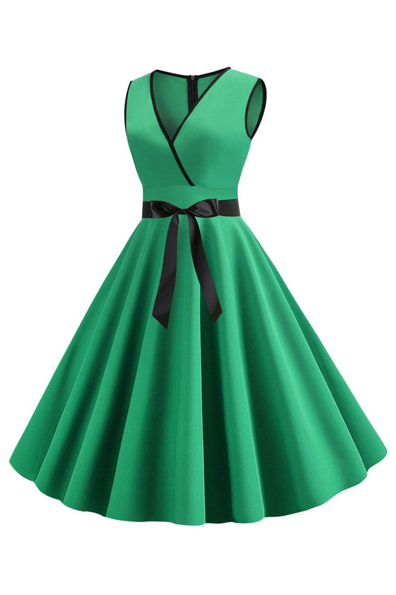 Load image into Gallery viewer, Blush ermeløs V-hals kjole fra 1950-tallet med sløyfeknute