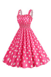 Rosa Polka prikker En linje Smocked 1950 Kjole