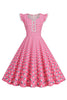 Load image into Gallery viewer, En linje rosa polka prikker flagrende ermer vintage kjole