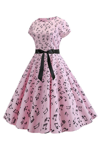 Lyseblå hetteermer med trykk på kjole fra 1950-tallet