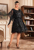 Load image into Gallery viewer, Batwing ermer Svarte paljetter kjole fra 1920-tallet
