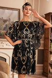 Black Glitter Sequins 1920-tallet kjole med Batwing ermer