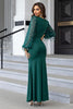 Load image into Gallery viewer, Mørkegrønne paljetter skjede lange ermer Prom kjole