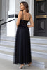 Load image into Gallery viewer, Svart Spaghetti stropper A Line Tylle Open Back Long Prom Dress