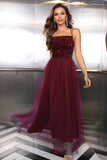 Lys rosa Spaghetti stropper Sequined Tylle Prom Dress