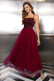 Lys rosa Spaghetti stropper Sequined Tylle Prom Dress