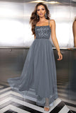 Lys rosa Spaghetti stropper Sequined Tylle Prom Dress