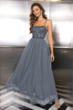 Lys rosa Spaghetti stropper Sequined Tylle Prom Dress