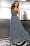 Lys rosa Spaghetti stropper Sequined Tylle Prom Dress