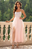 Lys rosa Spaghetti stropper Sequined Tylle Prom Dress