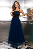 Lys rosa Spaghetti stropper Sequined Tylle Prom Dress