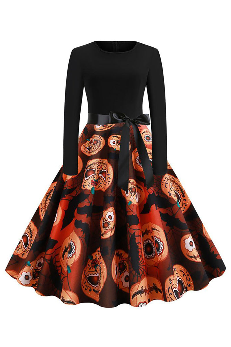 Load image into Gallery viewer, Halloween Skull Trykt Blå Vintage kjole