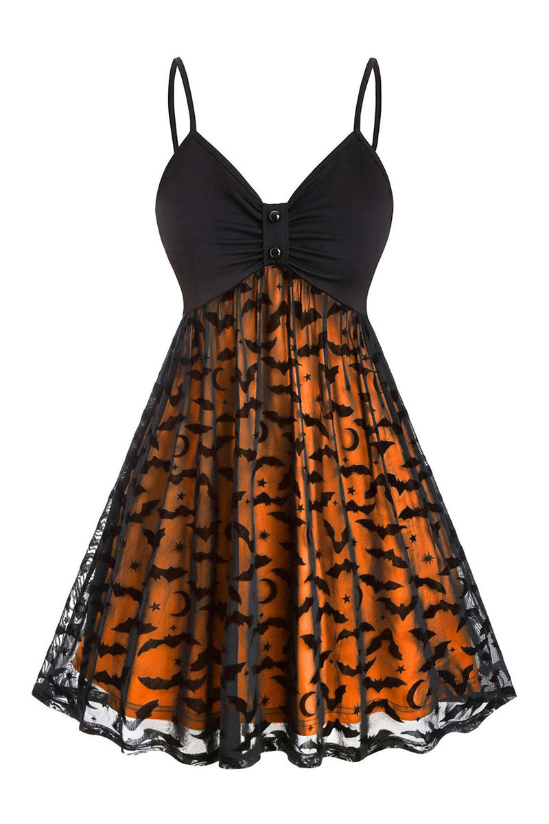Load image into Gallery viewer, Halloween Spaghetti stropper Bat Black Vintage kjole