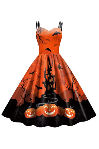 Bat broderi Halloween Svart vintage kjole
