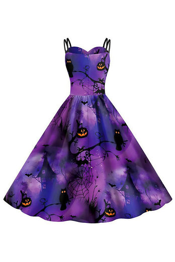 Bat broderi Halloween Svart vintage kjole