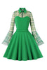 Load image into Gallery viewer, Rutete lange ermer grønn vintage kjole