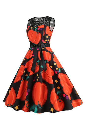 Halloween gresskar trykt oransje vintage kjole