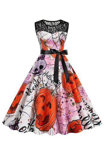 Halloween gresskar trykt oransje vintage kjole