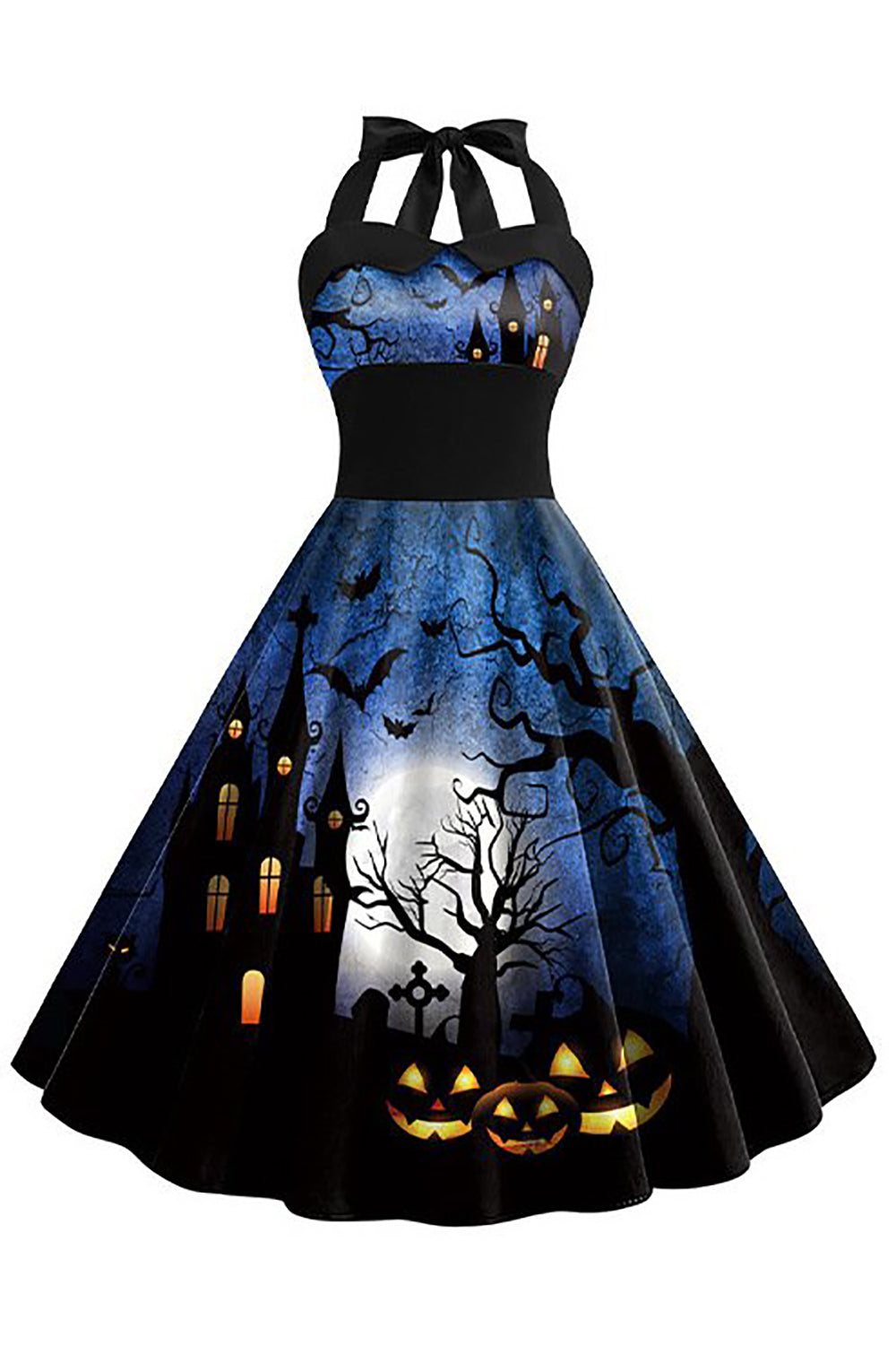 Halloween Trykt Halter Blue Vintage kjole