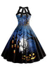Load image into Gallery viewer, Halloween Trykt Halter Blue Vintage kjole