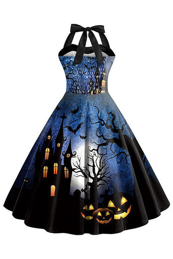 Halloween Trykt Halter Blue Vintage kjole