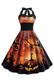 Halloween Trykt Halter Blue Vintage kjole