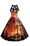 Halloween Trykt Halter Blue Vintage kjole