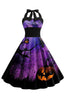 Load image into Gallery viewer, Halloween Trykt Halter Blue Vintage kjole